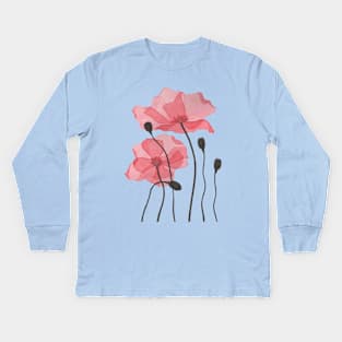 Poppy Floral Watercolor Kids Long Sleeve T-Shirt